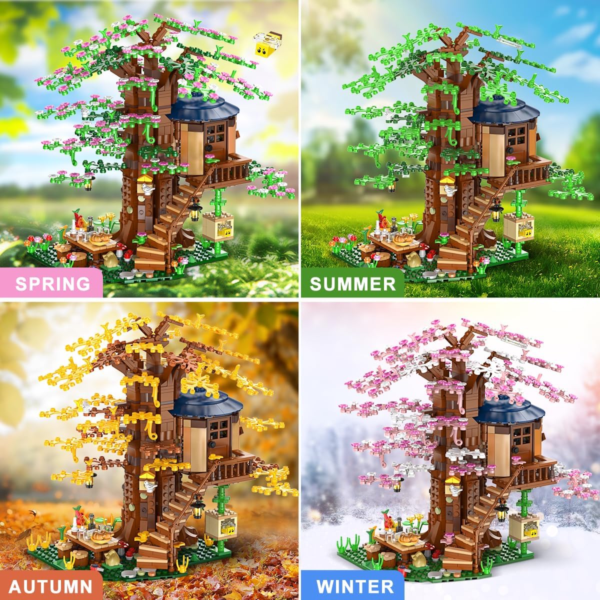 4 in 1 Tree House Building Set with LED Light - Insoon - Image 3