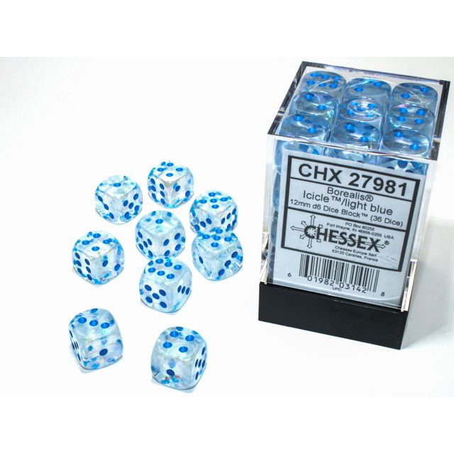 Chessex D6 Block: Borealis (Icicle/Light Blue)