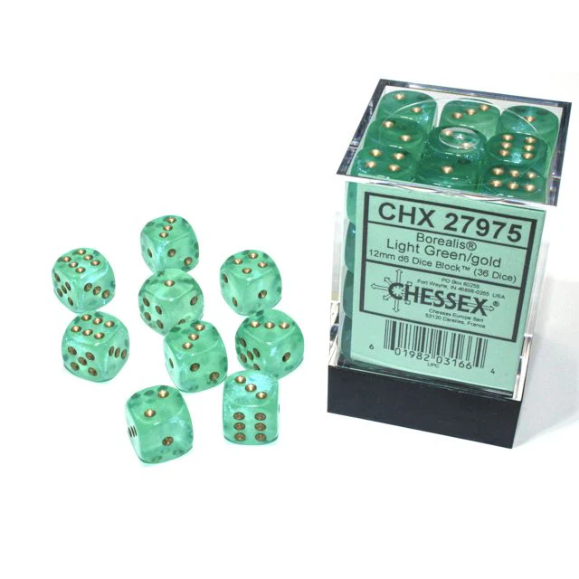 Chessex D6 Block: Borealis (Light Green/Gold)