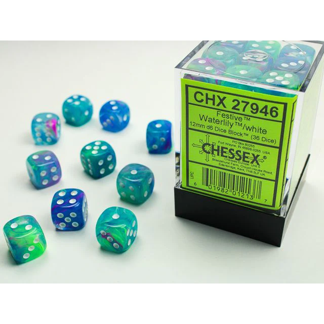 Chessex D6 Block: Festive (Waterlily/White)