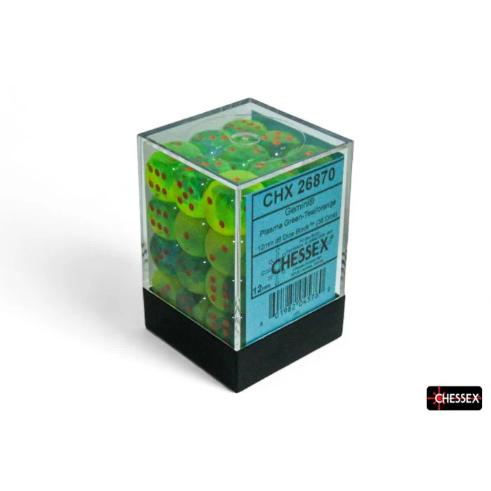 Chessex D6 Block: Gemini (Plasma-Green Teal/Orange)
