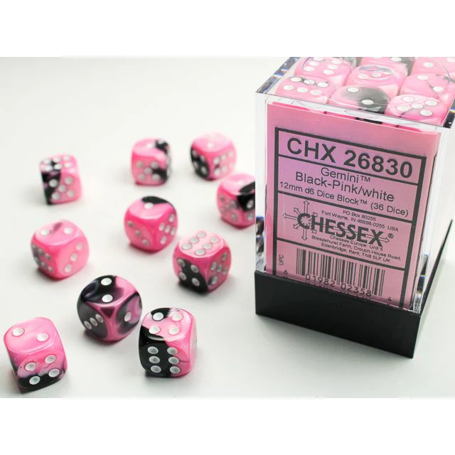 Chessex D6 Block: Gemini (Black-Pink/White)