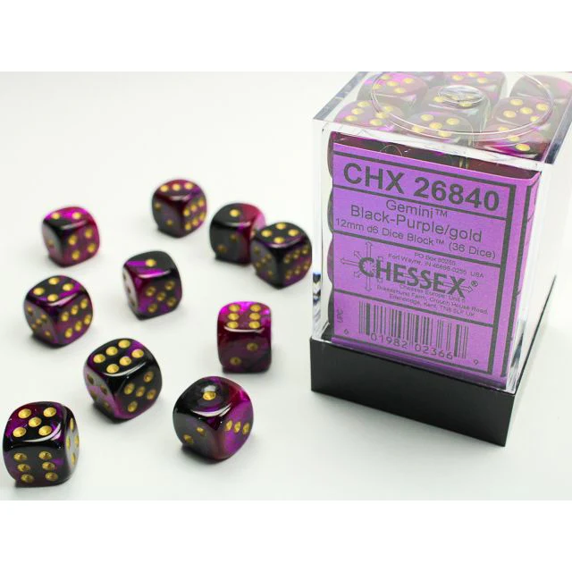 Chessex D6 Block: Gemini (Black-Purple/Gold)
