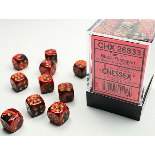 Chessex D6 Block: Gemini (Black-Red/Gold)