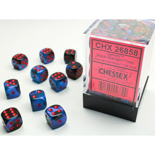 Chessex D6 Block: Gemini (Black-Starlight/Red)