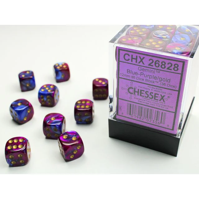 Chessex D6 Block: Gemini (Blue-Purple/Gold)