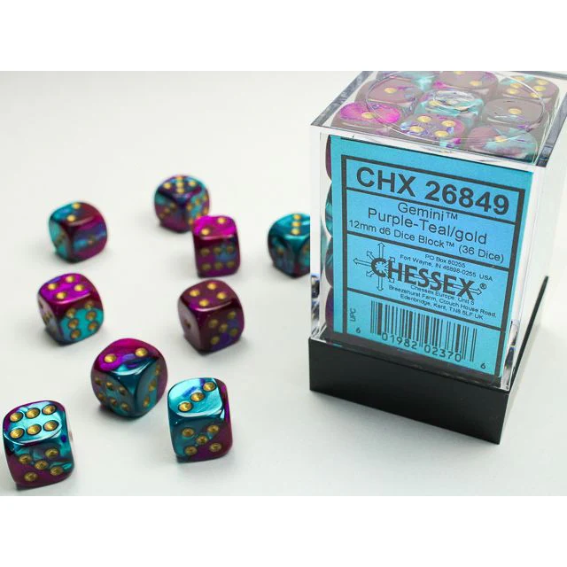Chessex D6 Block: Gemini (Purple-Teal/Gold)