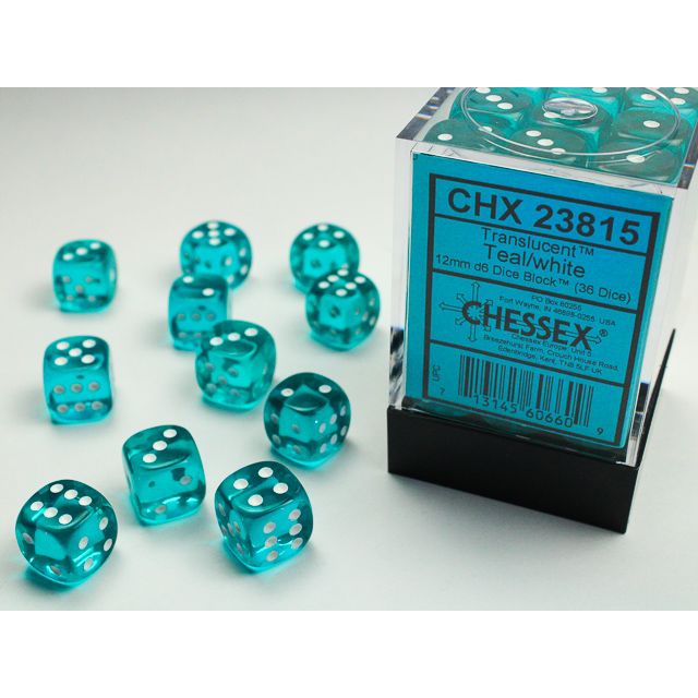 Chessex D6 Block: Gemini Translucent (Teal/White)