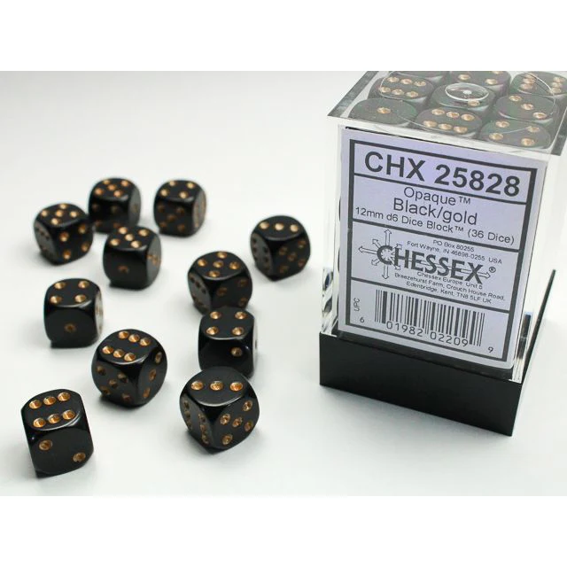 Chessex D6 Block: Opaque (Black/Gold)