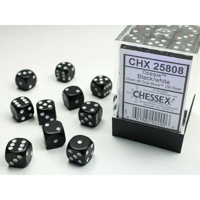 Chessex D6 Block: Opaque (Black/White)
