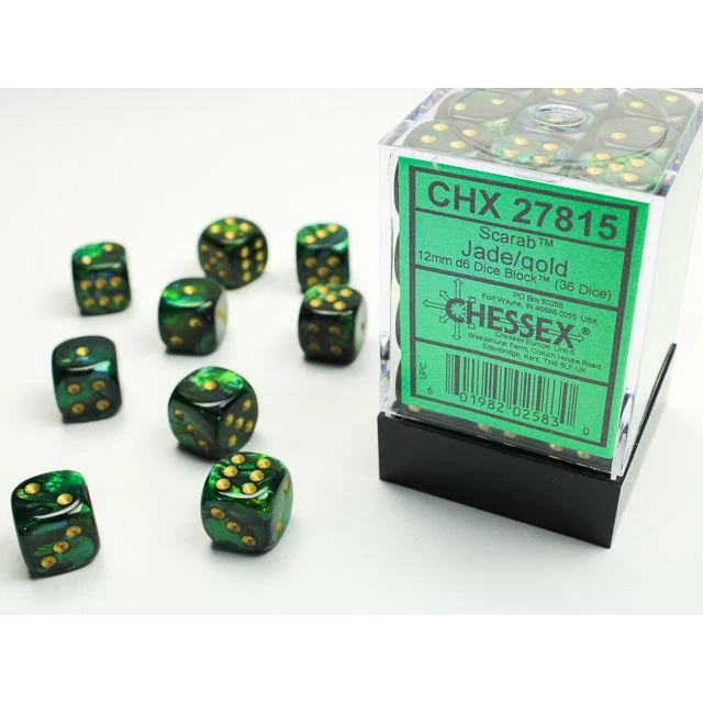 Chessex D6 Block: Scarab (Jade/Gold)