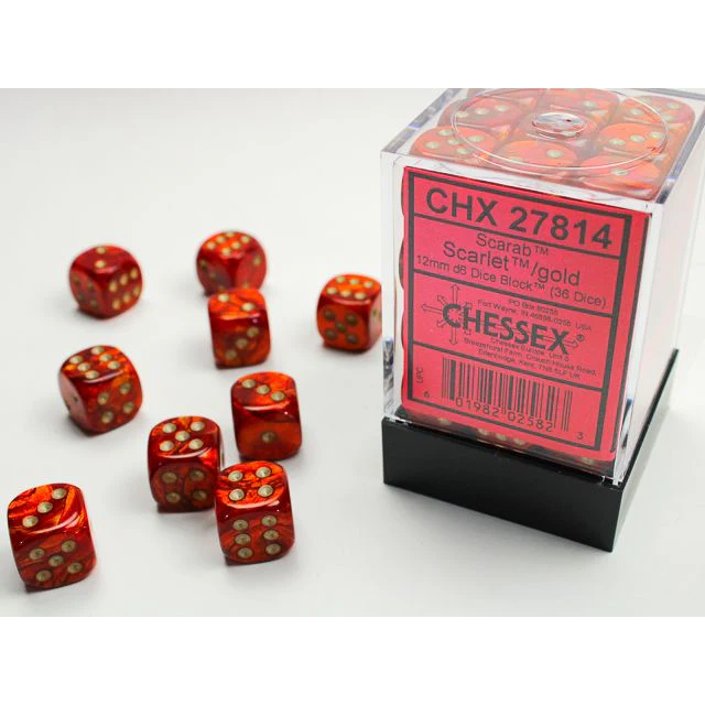 Chessex D6 Block: Scarab (Scarlet/Gold)