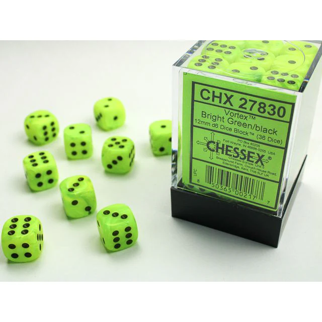 Chessex D6 Block: Vortex (Bright Green/Black)