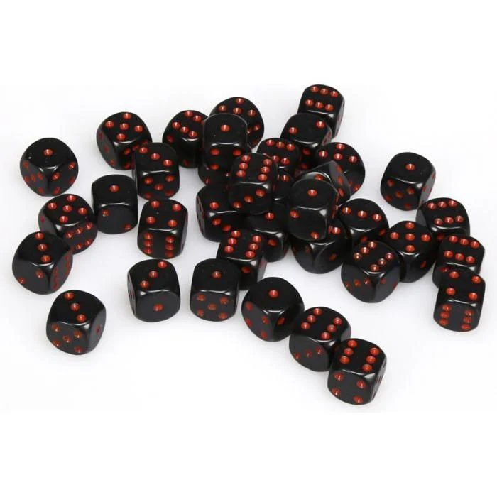 Chessex: d6 Cube 12mm Opaque Black with Red (36) Dice