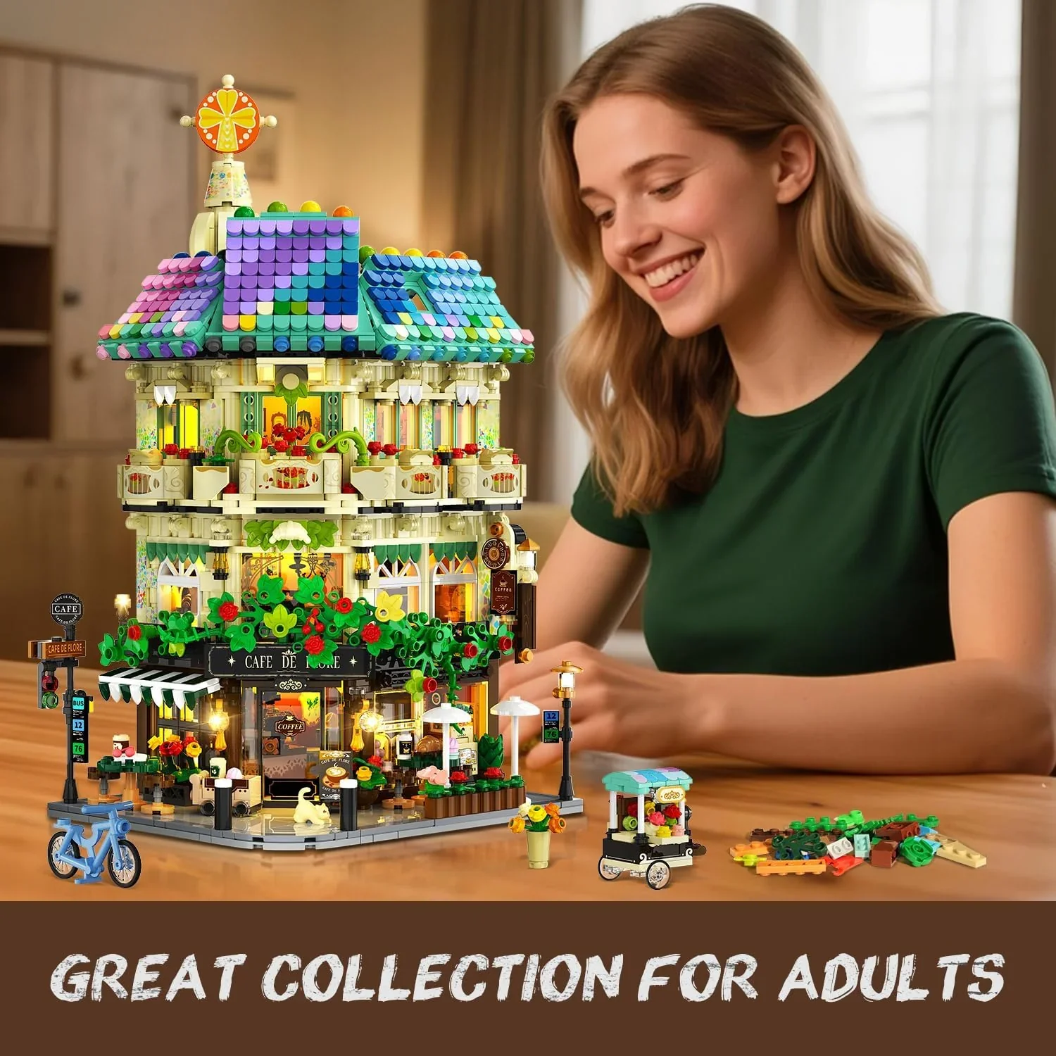 Flower Cafe House Building Set with Lights - Insoon - Image 4