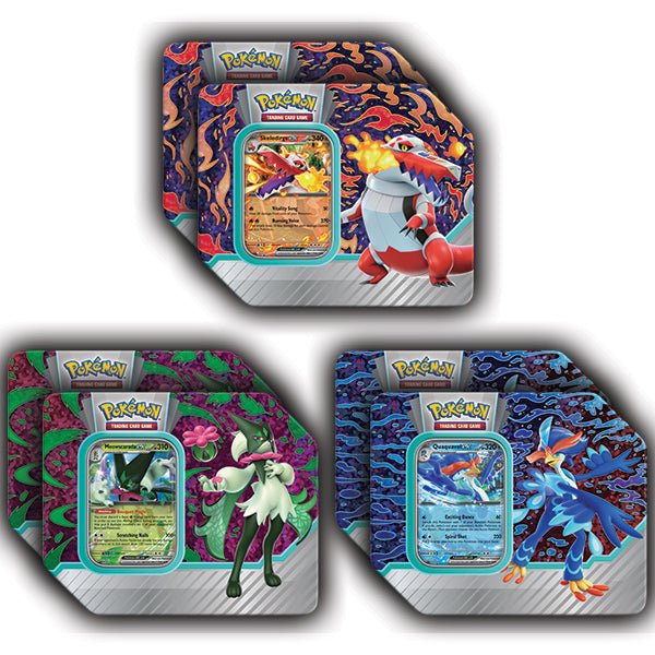 Pokemon TCG: Paldea Partners Tin Case (Meowscarada ex/Skeledirge ex/Quaquaval ex) Styles May Vary
